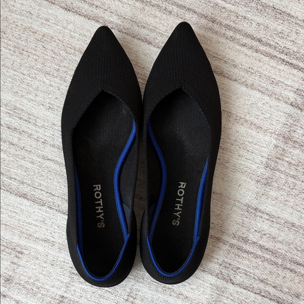 Rothy's Women's Black Flats with Blue Trim